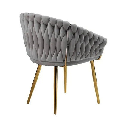 SERENITà Grey Modern Velvet Dining Chairs, Upholstered Living Room Chair with Woven Back and Golden Metal Legs, Mid-Century Accent Set of 2(Grey) - Mekamart Australia