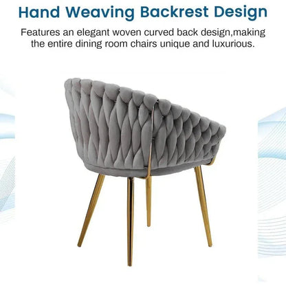 SERENITà Grey Modern Velvet Dining Chairs, Upholstered Living Room Chair with Woven Back and Golden Metal Legs, Mid-Century Accent Set of 2(Grey) - Mekamart Australia