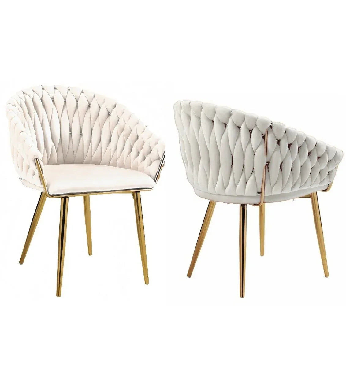 SERENITà Ivory Modern Velvet Dining Chairs, Upholstered Living Room Chair with Woven Back and Golden Metal Legs, Mid-Century Accent Set of 2(Ivory) - Mekamart Australia