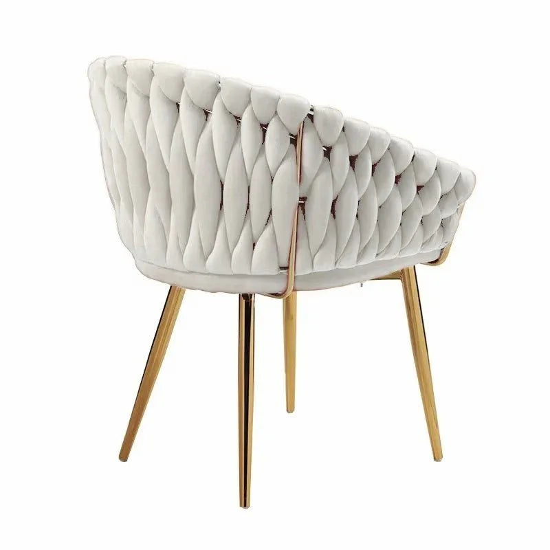 SERENITà Ivory Modern Velvet Dining Chairs, Upholstered Living Room Chair with Woven Back and Golden Metal Legs, Mid-Century Accent Set of 2(Ivory) - Mekamart Australia