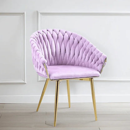 SERENITà Pink Modern Velvet Dining Chairs, Upholstered Living Room Chair with Woven Back and Golden Metal Legs, Mid-Century Accent Set of 2(Pink) - Mekamart Australia