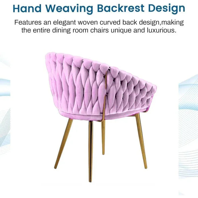SERENITà Pink Modern Velvet Dining Chairs, Upholstered Living Room Chair with Woven Back and Golden Metal Legs, Mid-Century Accent Set of 2(Pink) - Mekamart Australia
