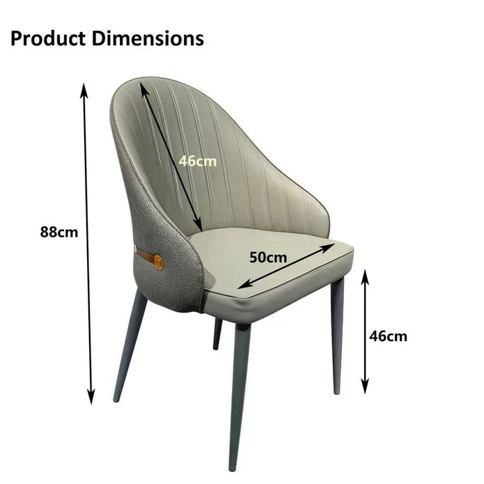 VELLUTO Dining Chairs Set Armchairs Mid Century Modern Kitchen Dining Room Chairs Faux Leather Accent Chairs Metal Vanity Lounge Chair with Back for Living Room Bedrooms Set of 2 (Grey) - Mekamart Australia