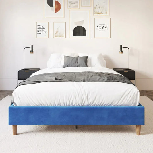 Velvet Blue Bed Frame – Queen - Mekamart Australia