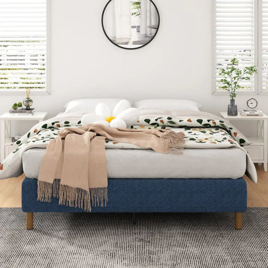 Metal Bed Frame Mattress Foundation Blue – Queen - Mekamart Australia