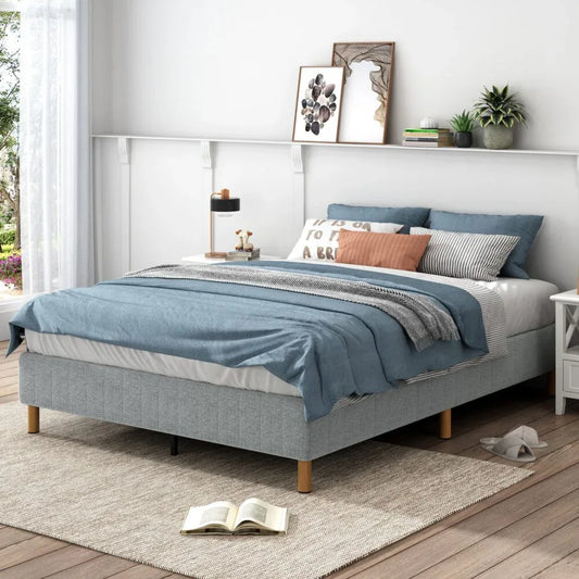 Metal Bedframe Mattress Foundation (Light Grey) – Double - Mekamart Australia