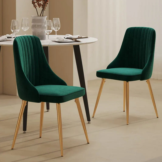 Viva Forever Set of 2 Green Velvet Dining Chairs-Art Deco Design with Gold Metal Legs - Mekamart Australia