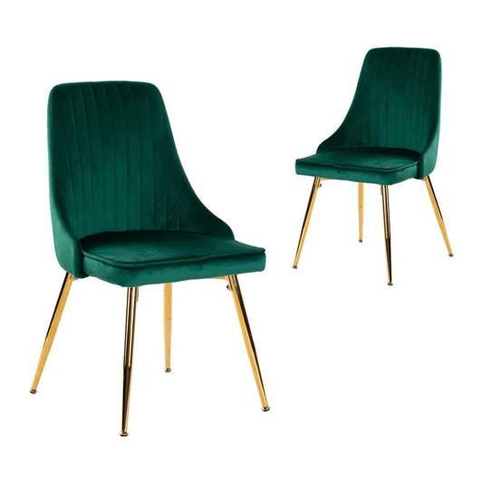 Viva Forever Set of 2 Green Velvet Dining Chairs-Art Deco Design with Gold Metal Legs - Mekamart Australia