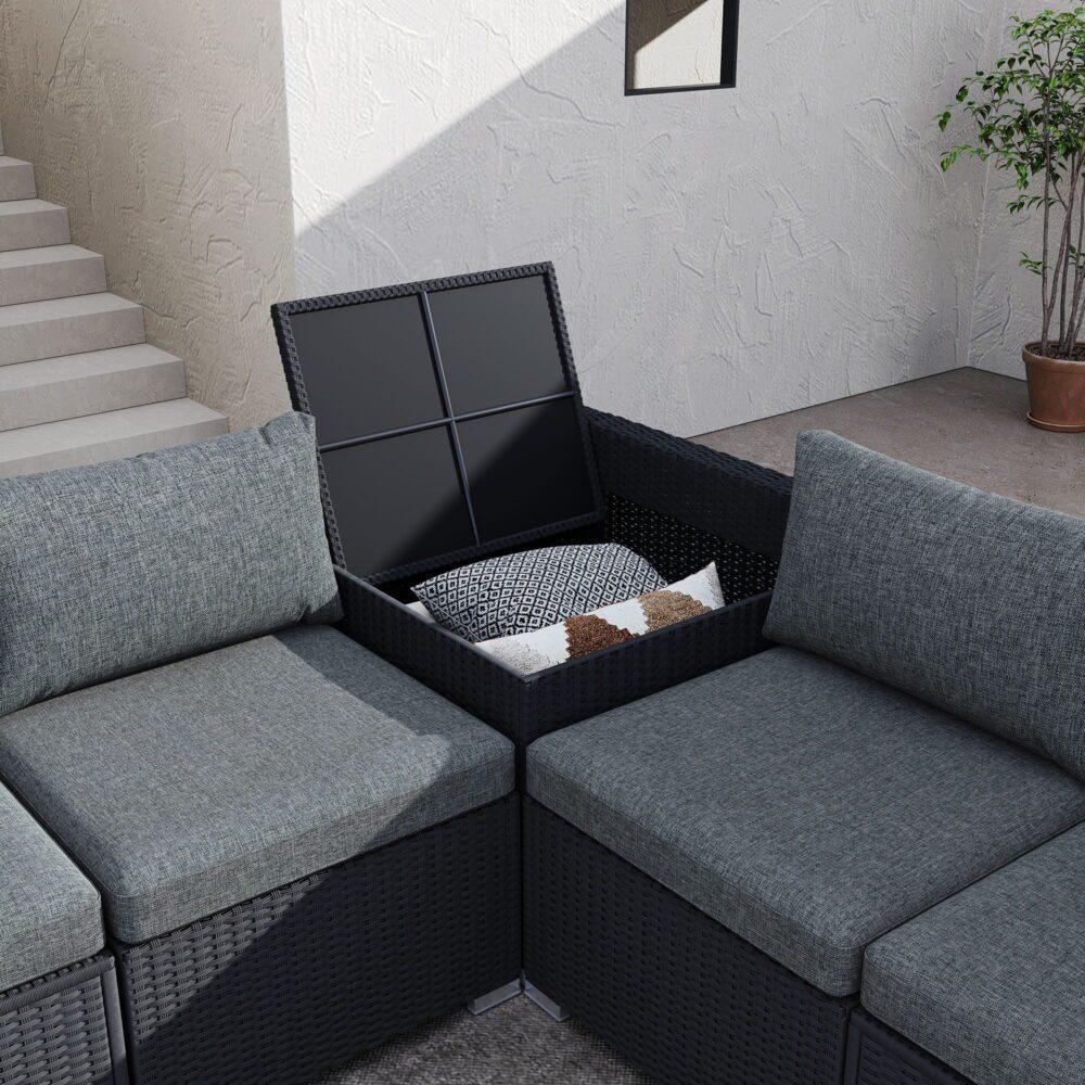 Large Modular Outdoor Ottoman Lounge Set in Black - Mekamart Australia