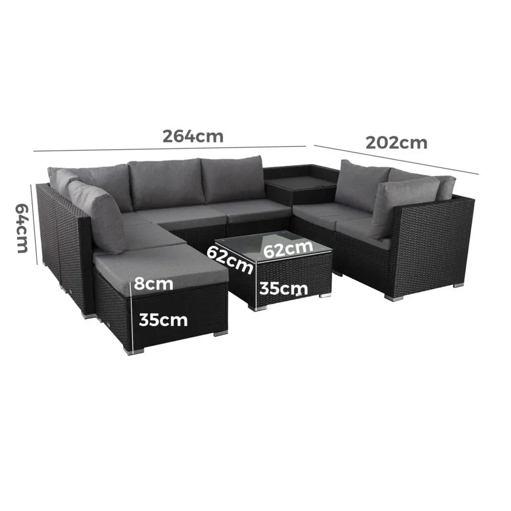Large Modular Outdoor Ottoman Lounge Set in Black - Mekamart Australia