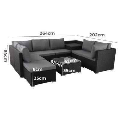 Large Modular Outdoor Ottoman Lounge Set in Black - Mekamart Australia