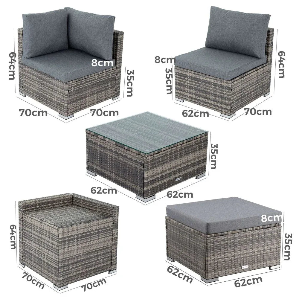 Large Modular Outdoor Ottoman Lounge Set in Black - Mekamart Australia