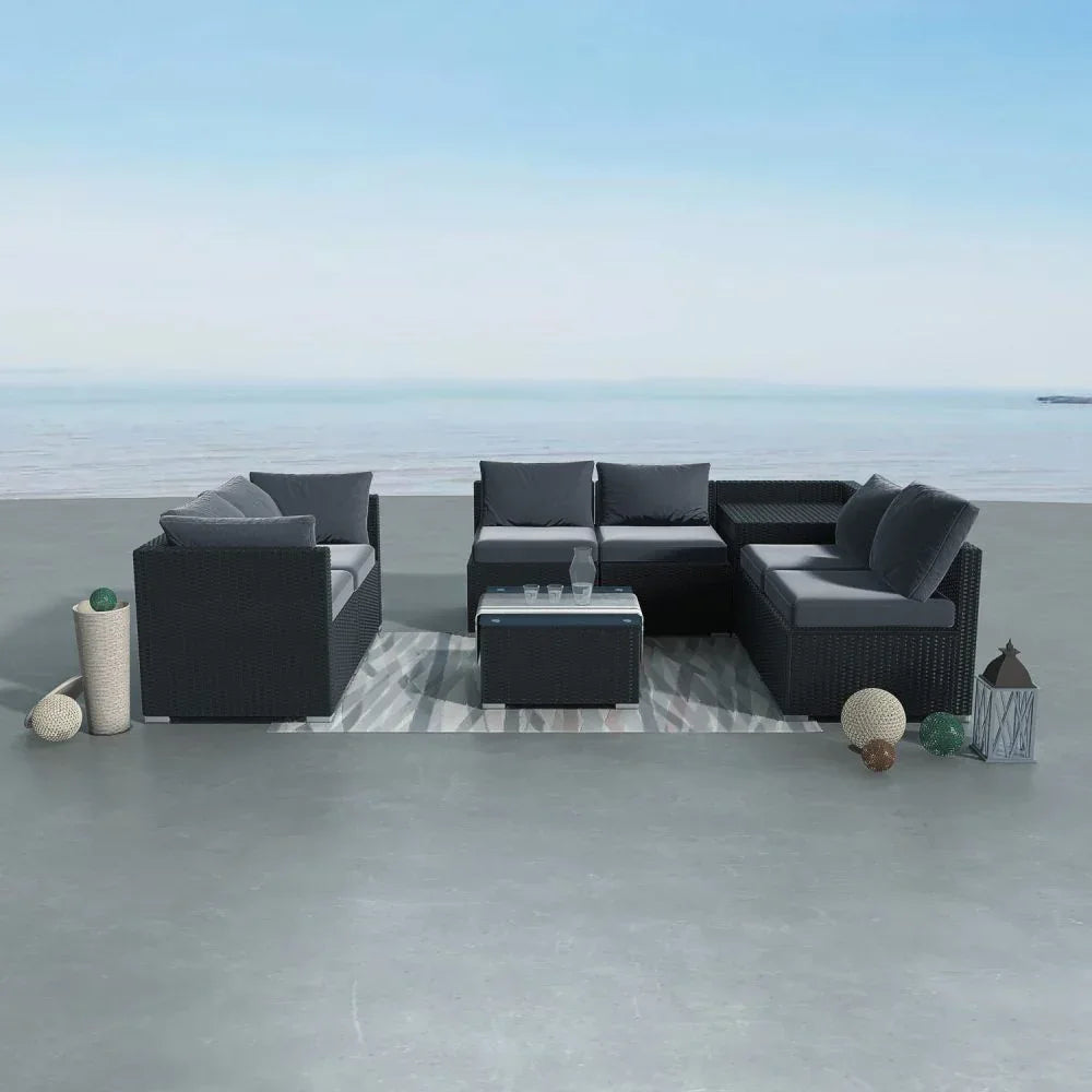 8PCS Outdoor Furniture Modular Lounge Sofa Lizard-Black - Mekamart Australia