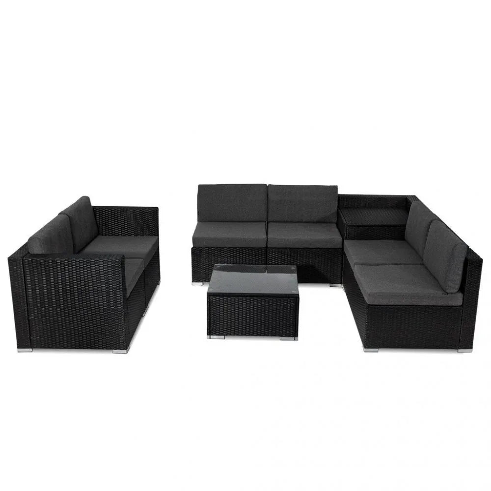 8PCS Outdoor Furniture Modular Lounge Sofa Lizard-Black - Mekamart Australia