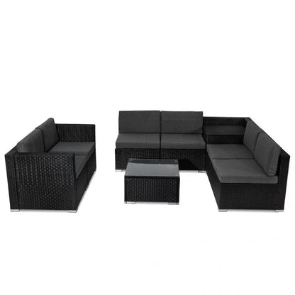 8PCS Outdoor Furniture Modular Lounge Sofa Lizard-Black - Mekamart Australia