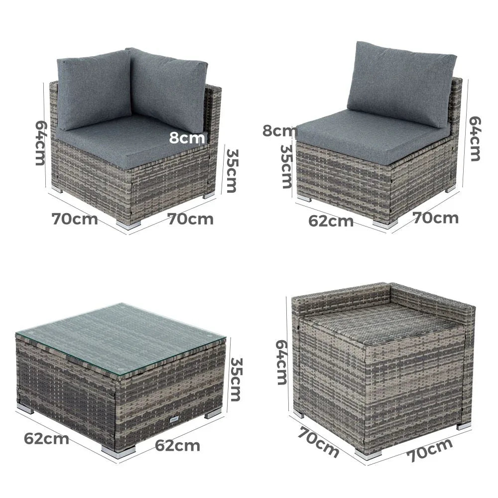8PCS Outdoor Furniture Modular Lounge Sofa Lizard-Black - Mekamart Australia