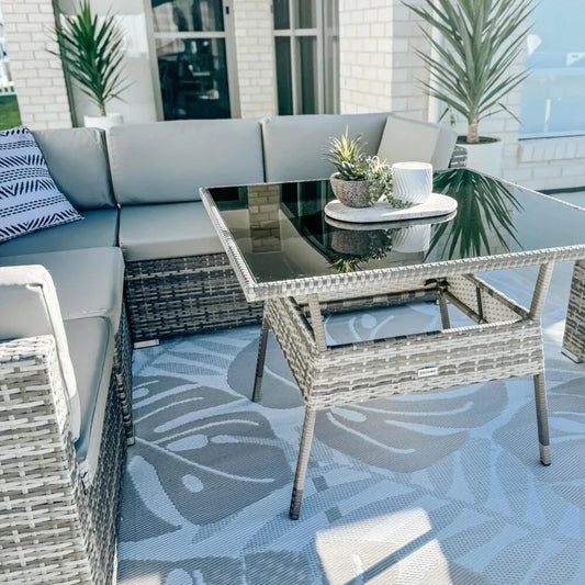 8PC Outdoor Dining Set Wicker Table &amp; Chairs-Grey - Mekamart Australia