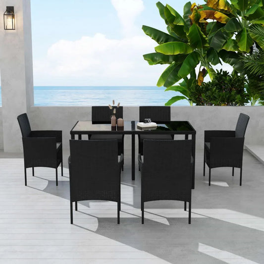 Outdoor Minimalist Black Wicker 6-Seater Dining Set - Mekamart Australia