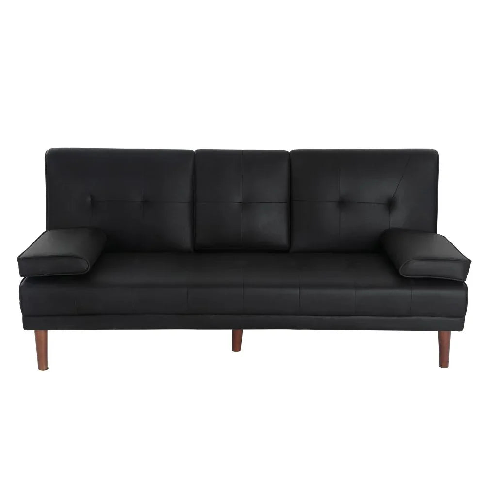 3 Seater Adjustable Sofa Bed With Cup Holder Black - Mekamart Australia