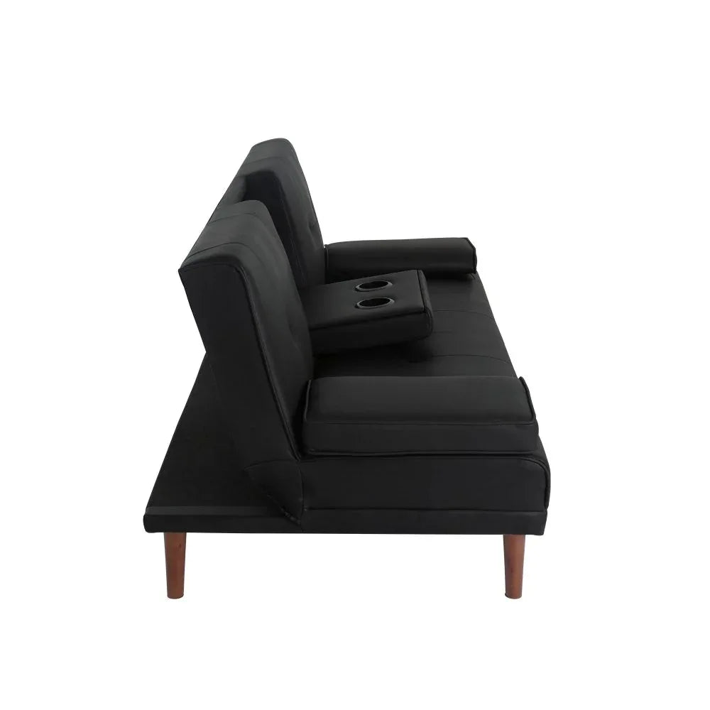 3 Seater Adjustable Sofa Bed With Cup Holder Black - Mekamart Australia