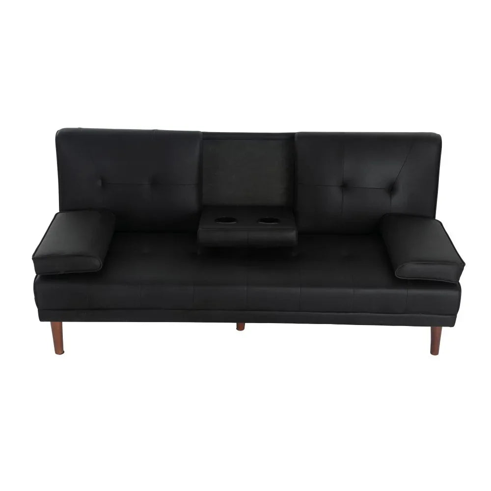 3 Seater Adjustable Sofa Bed With Cup Holder Black - Mekamart Australia