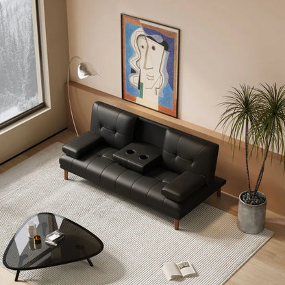 3 Seater Adjustable Sofa Bed With Cup Holder Black - Mekamart Australia