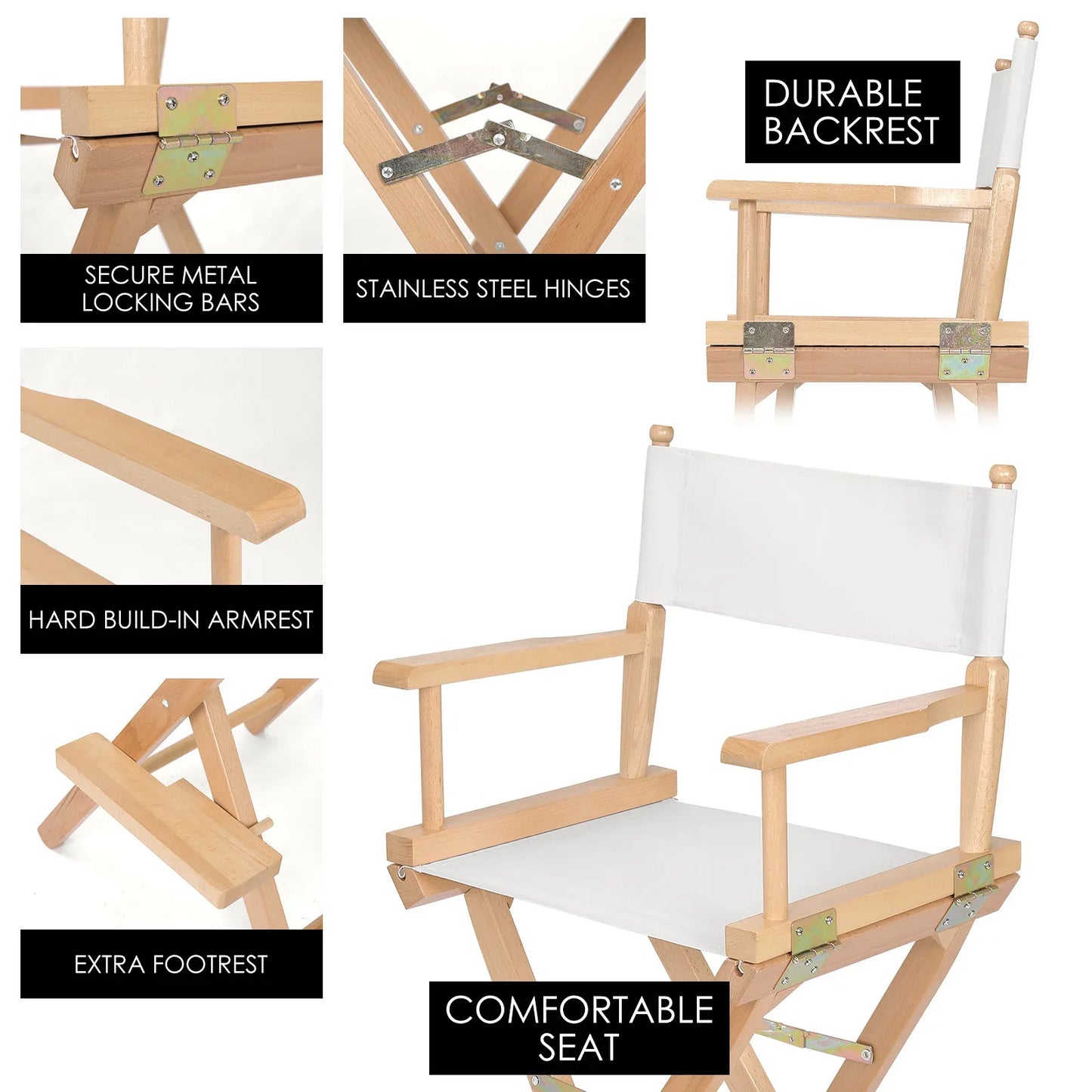 2X Director Movie Folding Tall Chair 76cm Beech WOOD HUMOR - Mekamart Australia