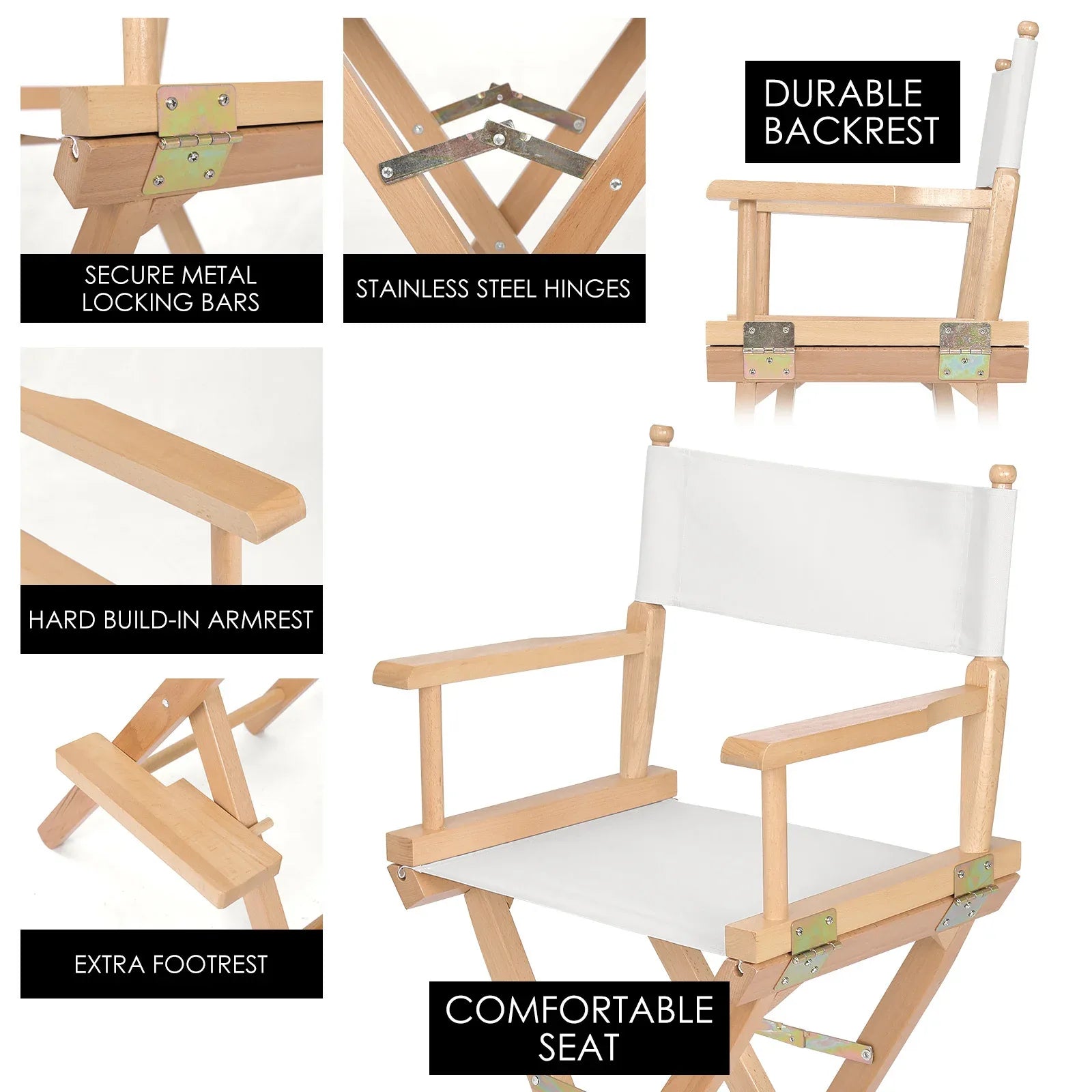 2X Director Movie Folding Tall Chair 76cm Beech WOOD HUMOR - Mekamart Australia