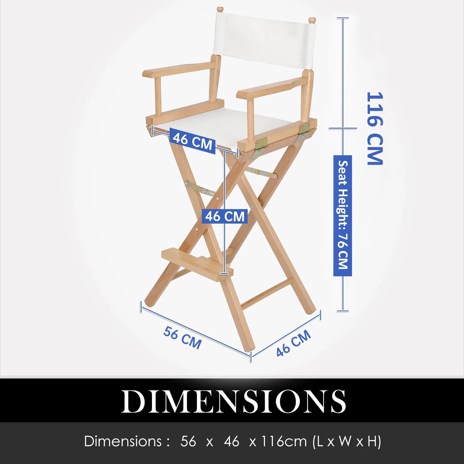 2X Director Movie Folding Tall Chair 76cm Beech WOOD HUMOR - Mekamart Australia