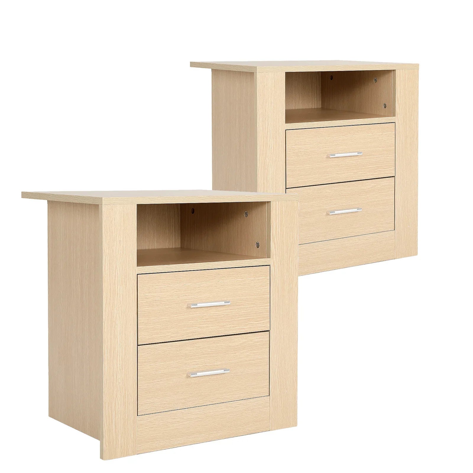 2X Bedside Table Side Storage Cabinet Nightstand Bedroom 2 Drawer 1 Shelf ZURI OAK - Mekamart Australia