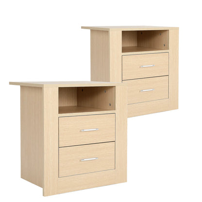 2X Bedside Table Side Storage Cabinet Nightstand Bedroom 2 Drawer 1 Shelf ZURI OAK - Mekamart Australia