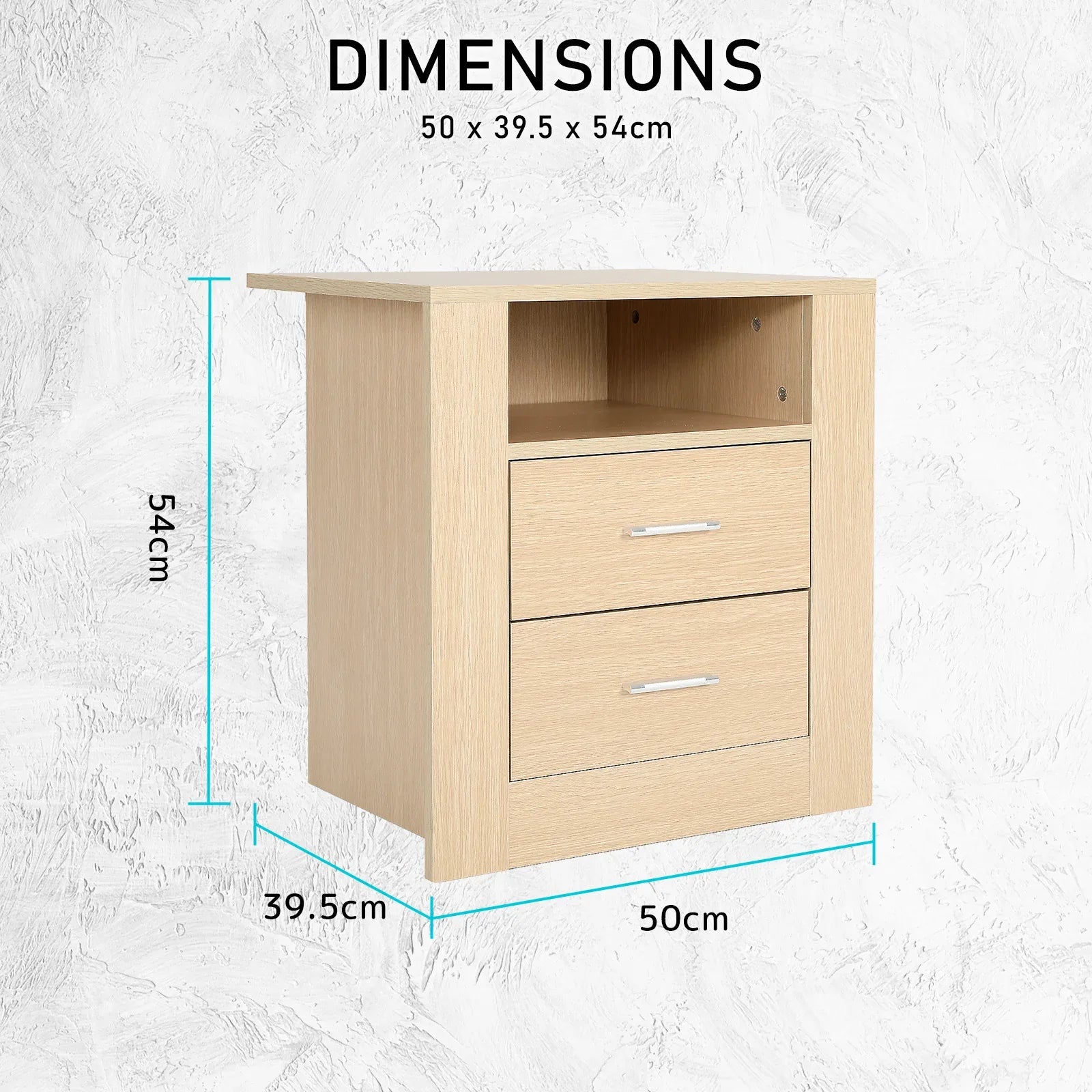 2X Bedside Table Side Storage Cabinet Nightstand Bedroom 2 Drawer 1 Shelf ZURI OAK - Mekamart Australia