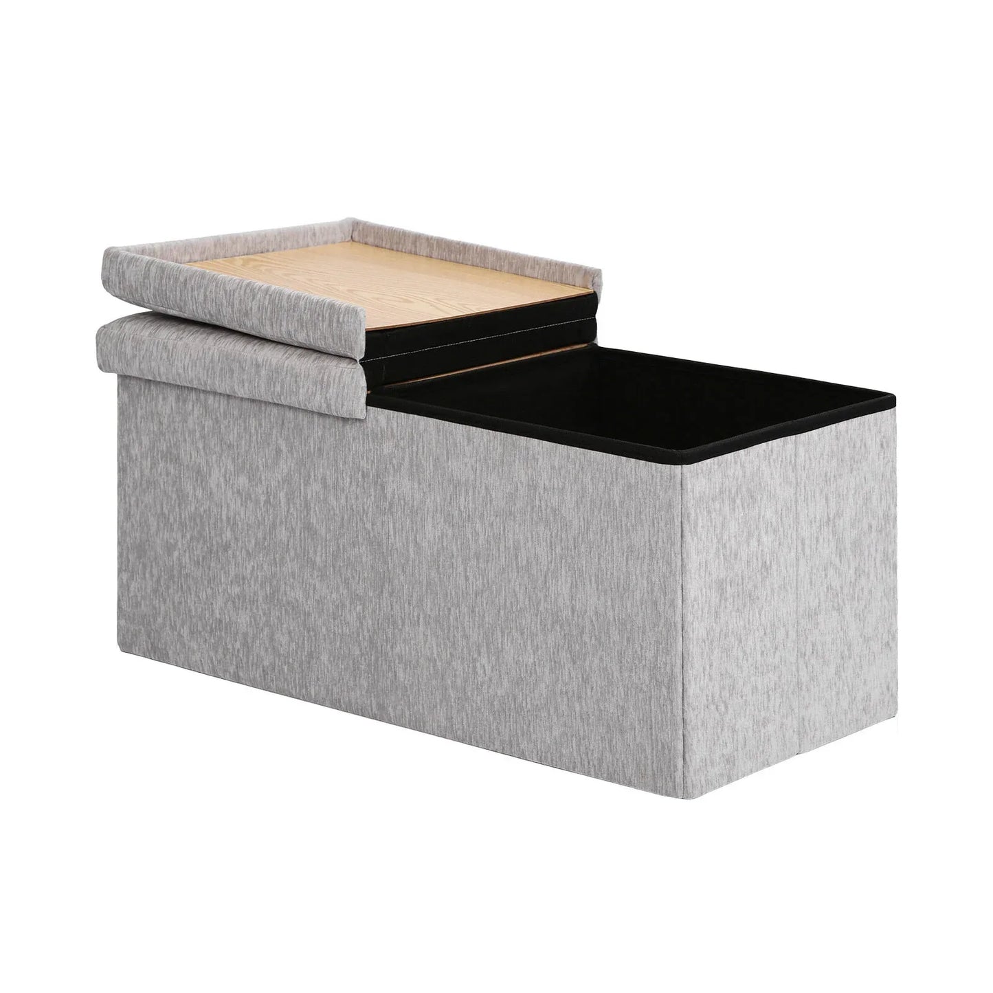 Foldable Storage Ottoman - Flip Lid Side Table Toy Blanket Organiser Seat KIRA GREY - Mekamart Australia
