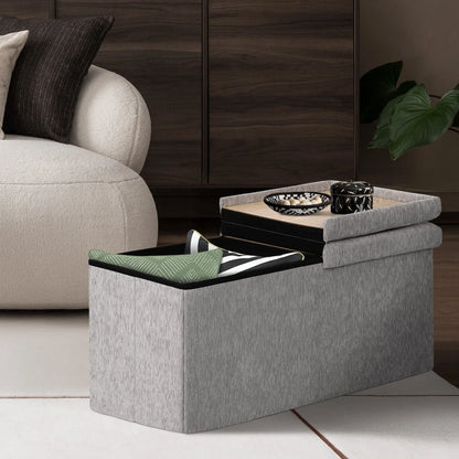 Foldable Storage Ottoman - Flip Lid Side Table Toy Blanket Organiser Seat KIRA GREY - Mekamart Australia