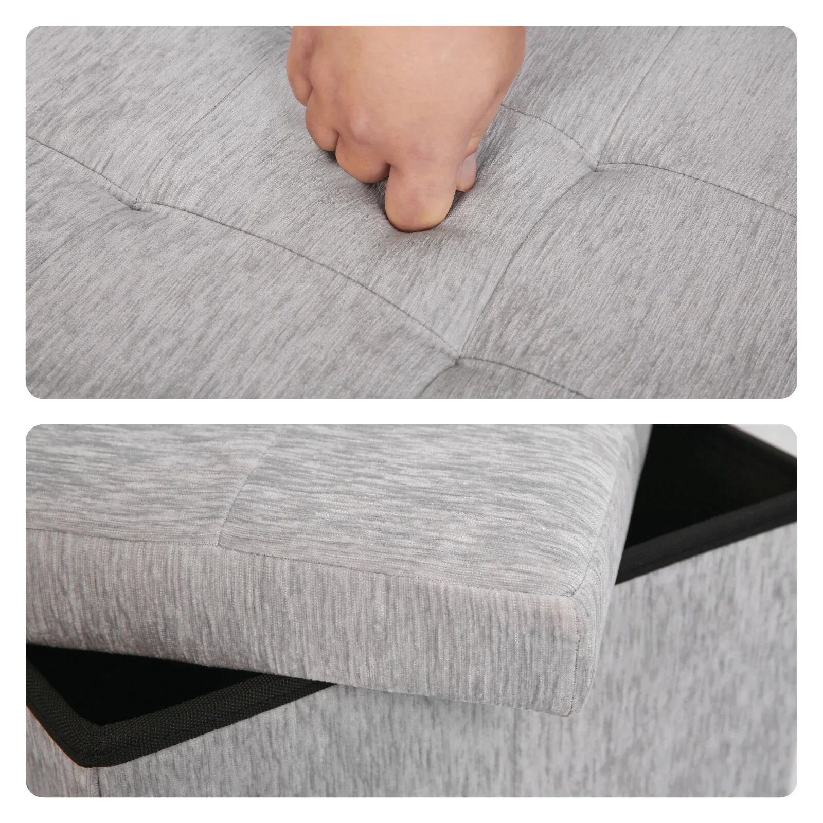 Foldable Storage Ottoman - Flip Lid Side Table Toy Blanket Organiser Seat KIRA GREY - Mekamart Australia