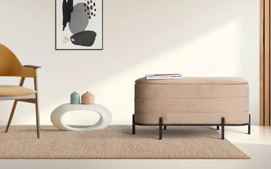 La Bella Coffee Table Storage Ottoman - Velvet Blanket Box Bench DEMI - CAMEL BEIGE - Mekamart Australia