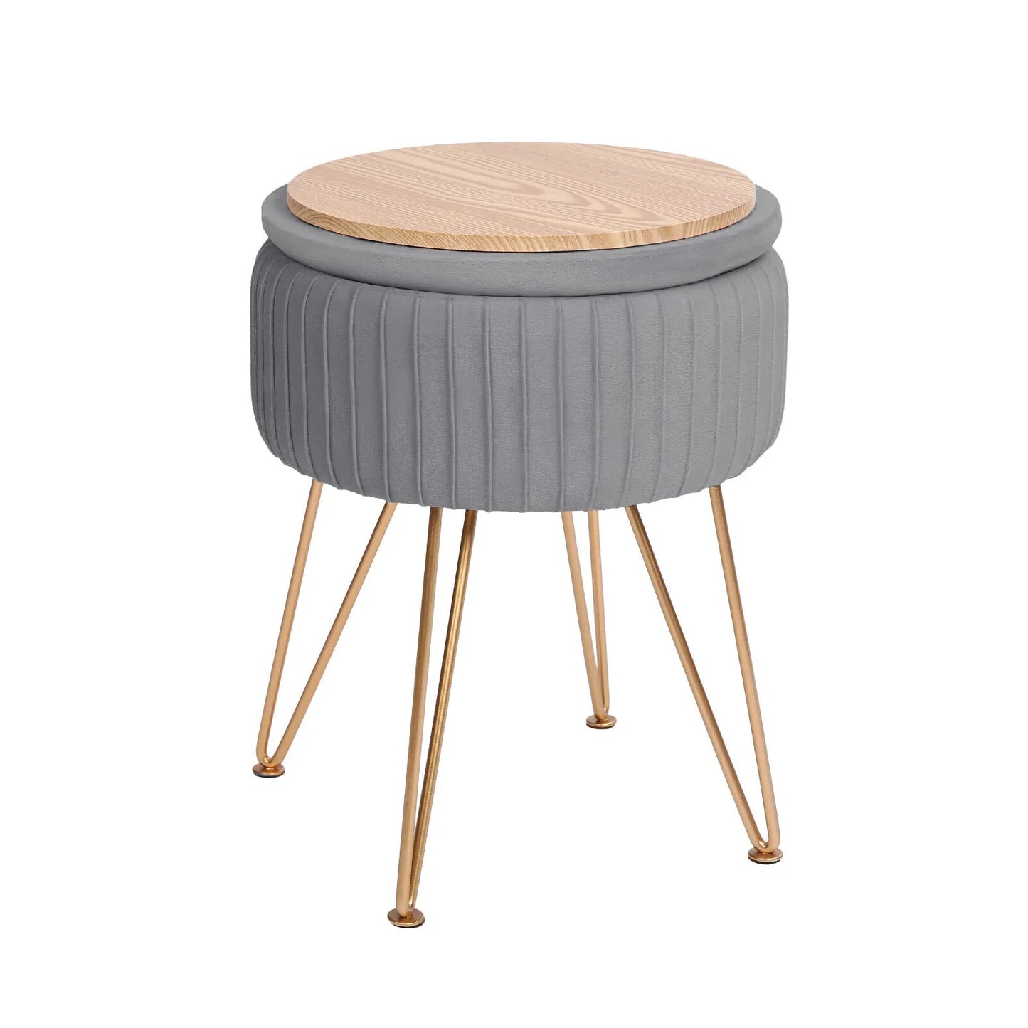 Side Table Storage Ottoman - Velvet Padded Stool Vanity Footstool REMY GREY - Mekamart Australia