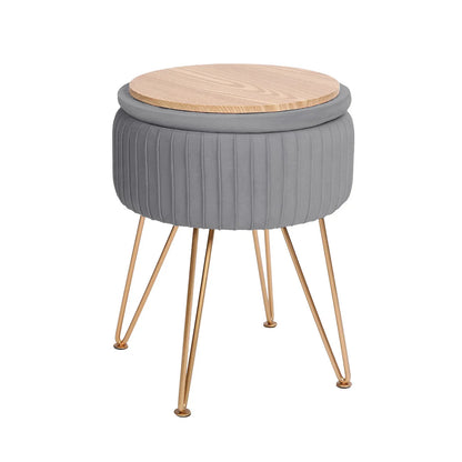 Side Table Storage Ottoman - Velvet Padded Stool Vanity Footstool REMY GREY - Mekamart Australia