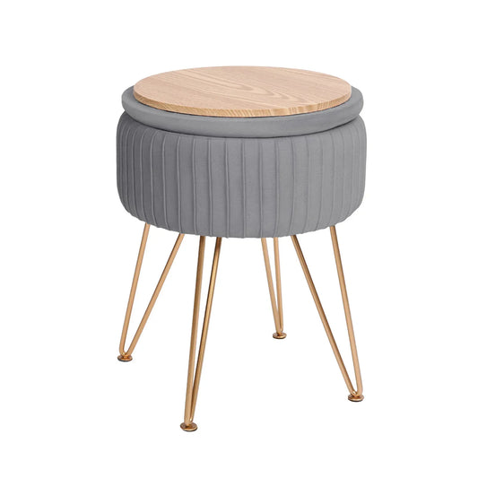 Side Table Storage Ottoman - Velvet Padded Stool Vanity Footstool REMY GREY - Mekamart Australia