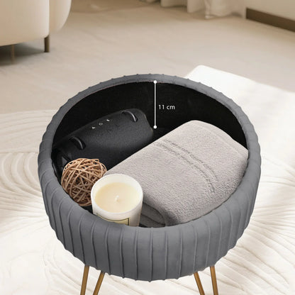 Side Table Storage Ottoman - Velvet Padded Stool Vanity Footstool REMY GREY - Mekamart Australia