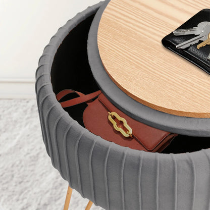 Side Table Storage Ottoman - Velvet Padded Stool Vanity Footstool REMY GREY - Mekamart Australia