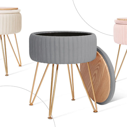 Side Table Storage Ottoman - Velvet Padded Stool Vanity Footstool REMY GREY - Mekamart Australia