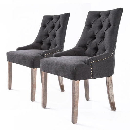2X French Provincial Dining Chair Oak Leg AMOUR BLACK - Mekamart Australia