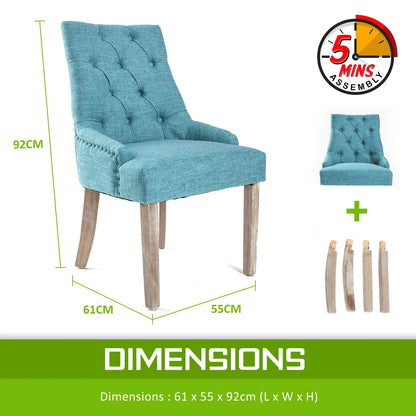 4X French Provincial Dining Chair Oak Leg AMOUR BLUE - Mekamart Australia