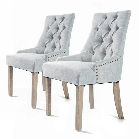2X French Provincial Dining Chair Oak Leg AMOUR GREY - Mekamart Australia