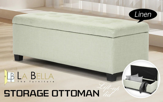 Storage Ottoman Stool 102cm Fabric LIGHT GREEN - Mekamart Australia