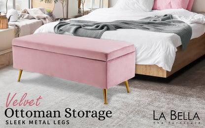 Storage Ottoman Stool Bench Seat 110cm Velvet PINK - Mekamart Australia