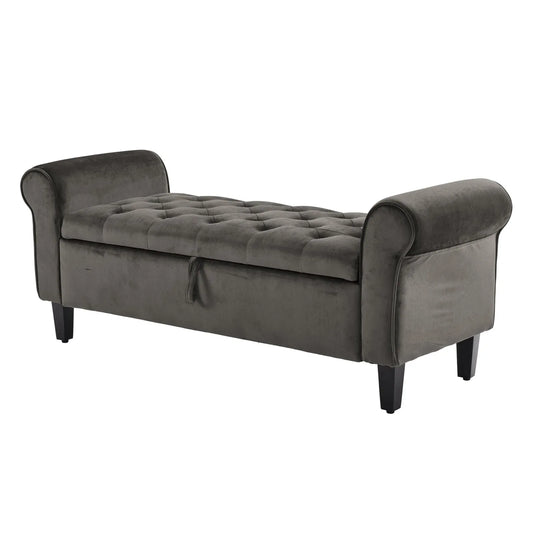 Storage Ottoman Stool Arm Bench Seat 132cm Velvet GREY - Mekamart Australia