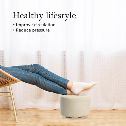 Fabric Ottoman Round Wooden Leg Foot Stool - BEIGE - Mekamart Australia