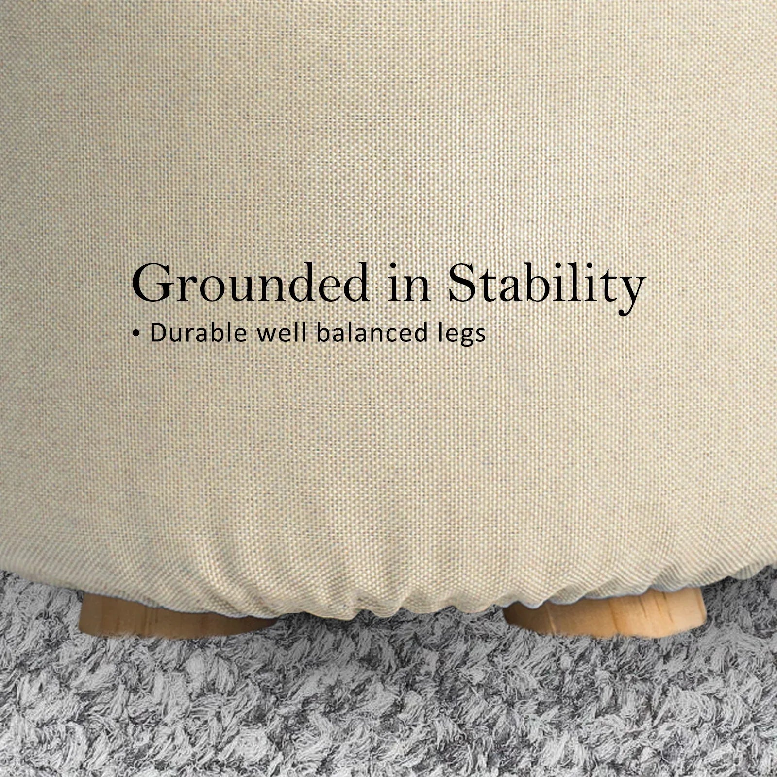 Fabric Ottoman Round Wooden Leg Foot Stool - BEIGE - Mekamart Australia